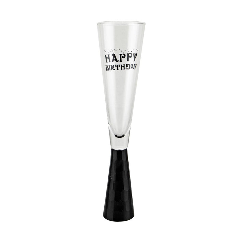 Happy Birthday Stump Flute Glass (Black)