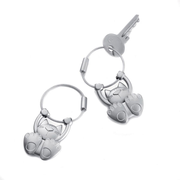 Exercising Cat Keyring (Silver)