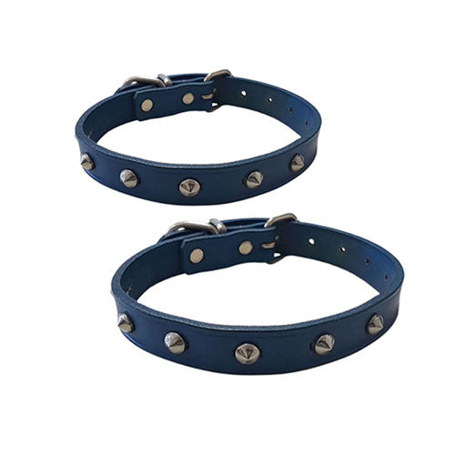 Leather Studded Collar (Blue)