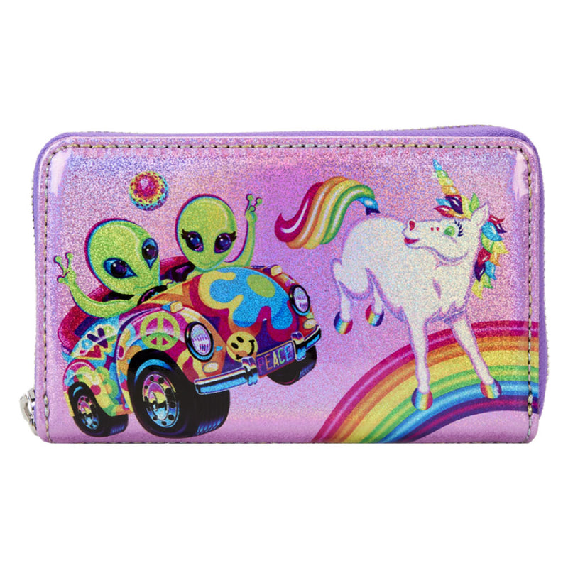 Lisa Frank Holographic Glitter Color Block Zip Around Wallet