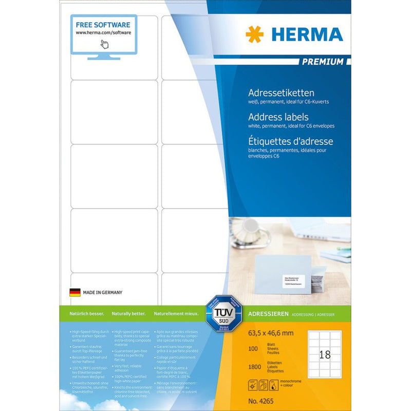 Herma Premium Address Labels A4 63.5mm 100pc