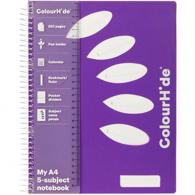 Colourhide 5 Subject A4 Notebook 250pg (Purple)