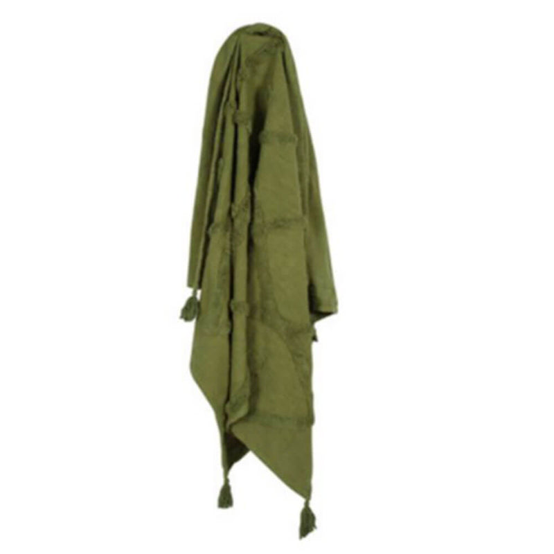 Piol Olive Green Cotton Throw w/ stands a tufting