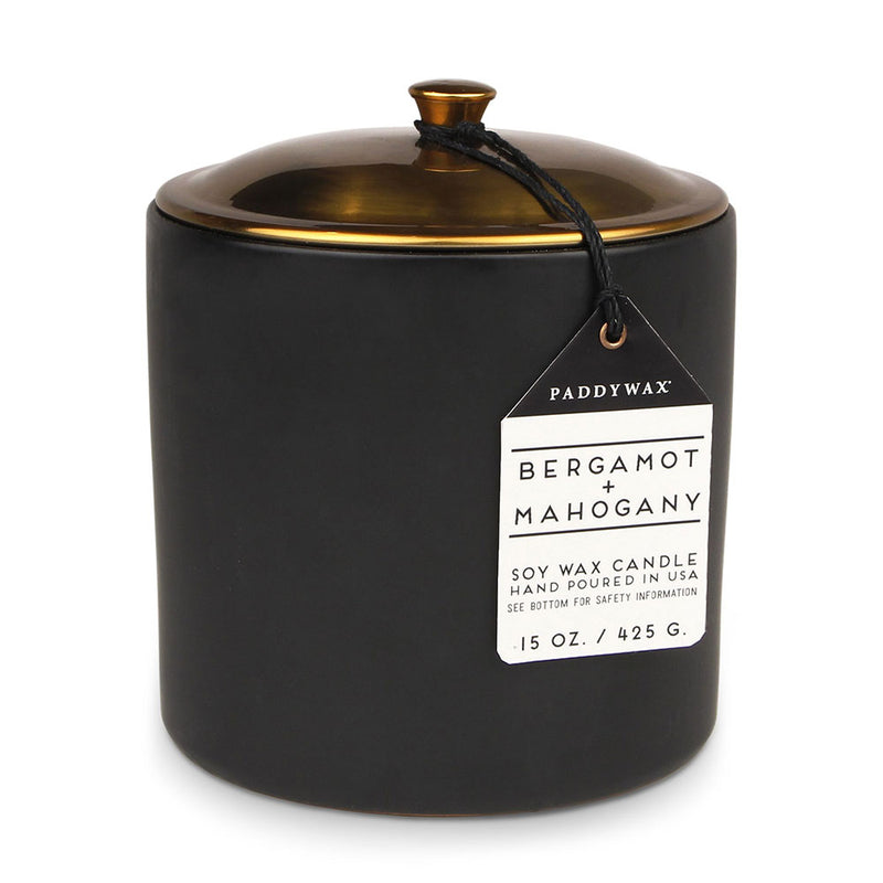 Hygge Bergamot Mahogony svíčka v keramice (černá)