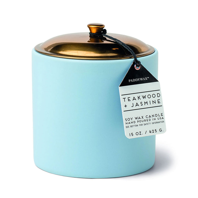 Hygge Jasmine & Teakwood svíčka v keramické ledové modré
