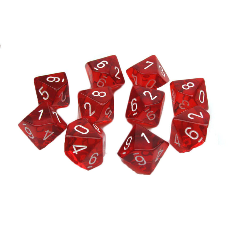 Chessex D10 Polyhedral 10-teiliges durchscheinendes Set