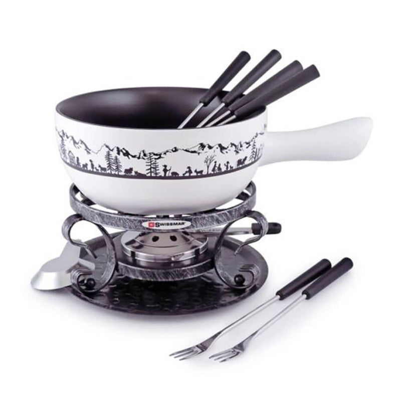 Swissmar Heidi Ceramic Fondue Set 9pcs (Black/White)