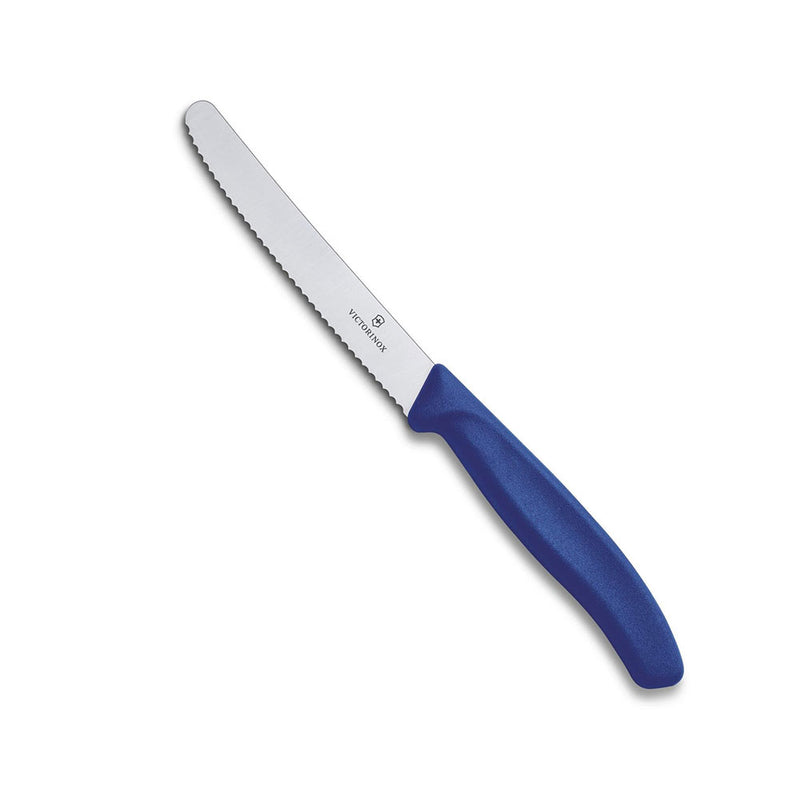 Klasický kulatý tip zoubkovaný steak a rajčatový nůž (modrá)
