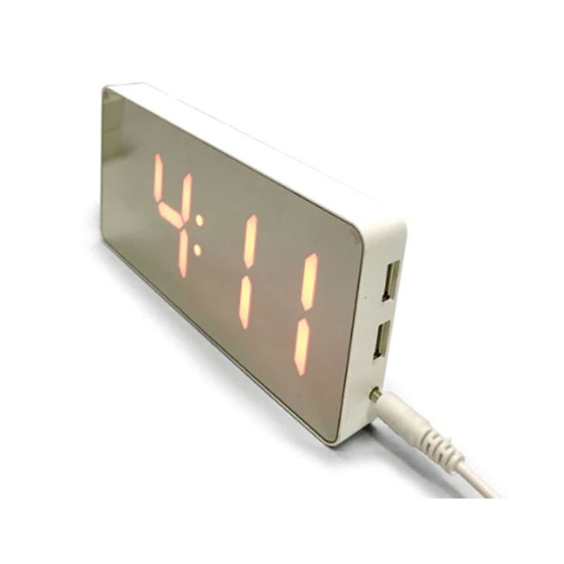 Zrcadlová obličej LED budík se dvěma porty USB