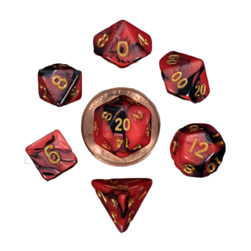 MDG MINI Poly Dice Set (W/ Gold No.)