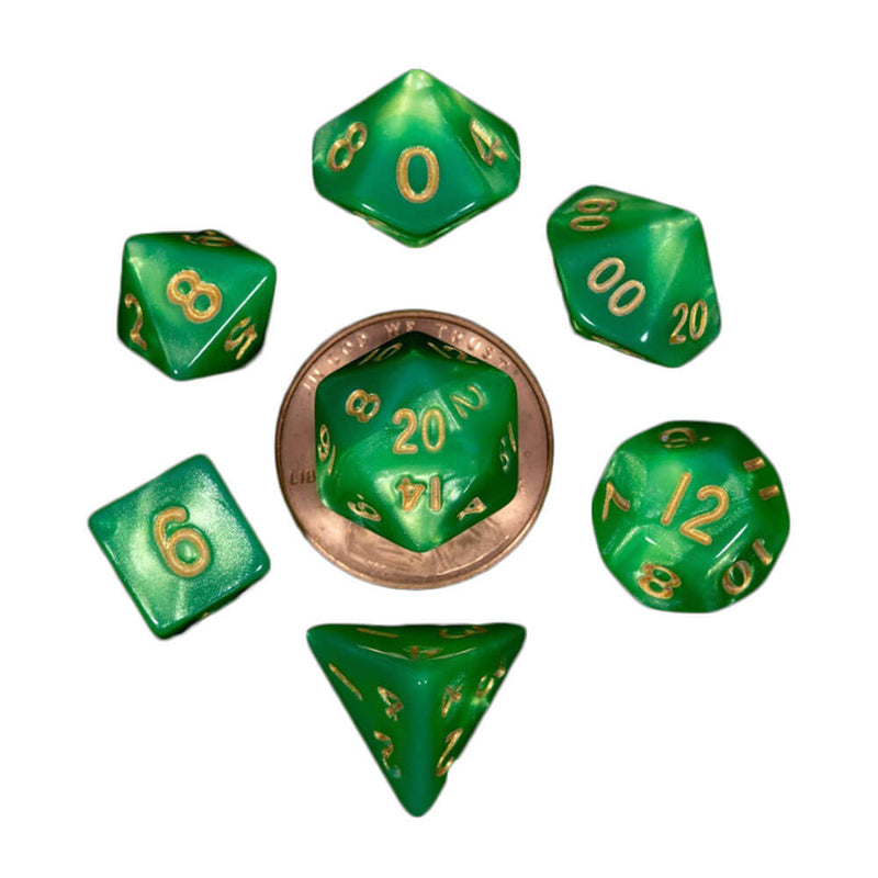 MDG MINI Poly Dice Set (W/ Gold No.)