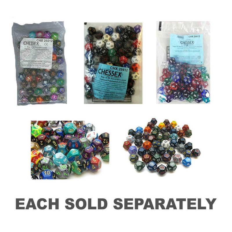 D12 Dice Assorted Loose Polyhedral (50 Dice)