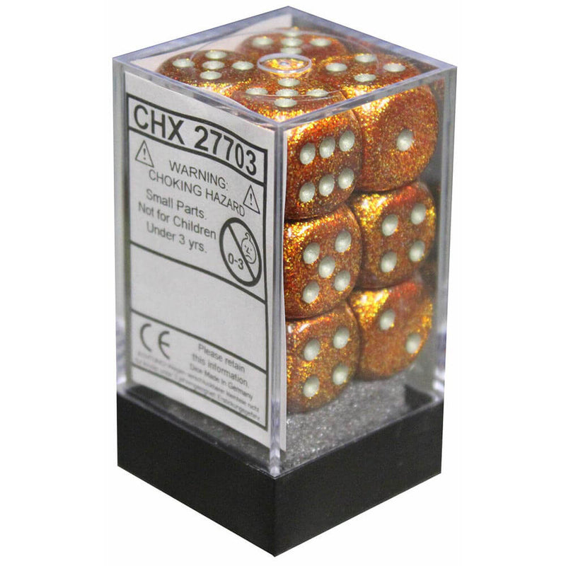 D6 DICE Glitter 16 mm (12 kostky)