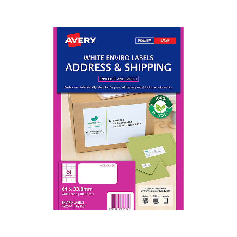 Avery Enviro 100% recyklované štítky bílé (100pk)