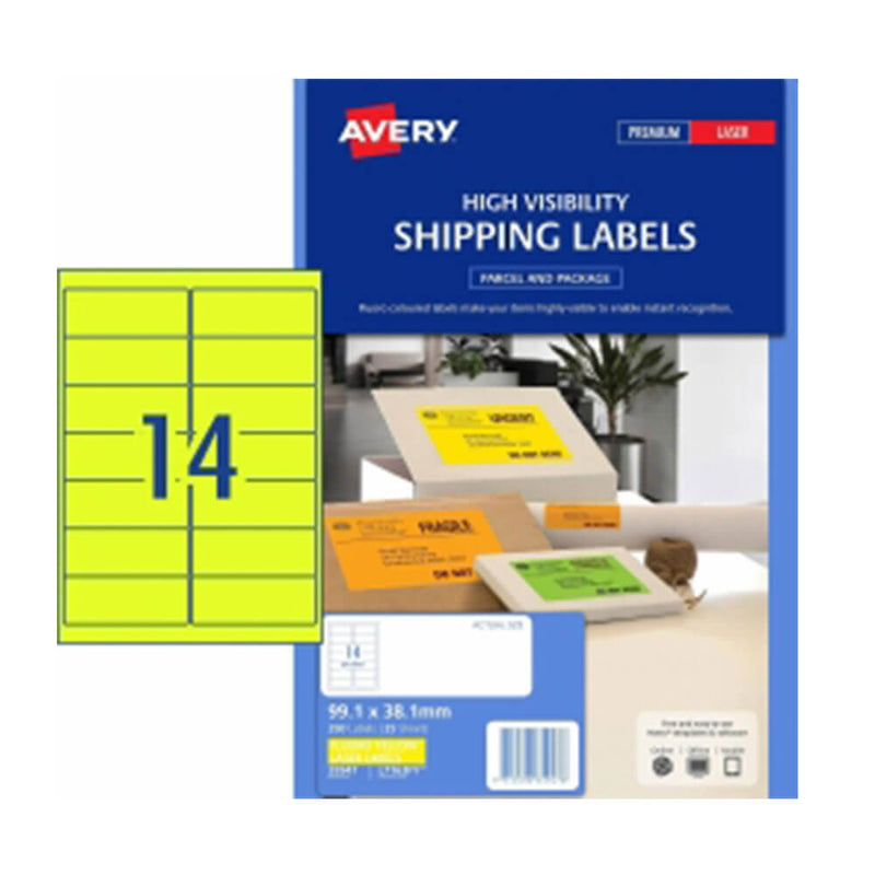 Avery High Visibility Shipping Label 25pk 14/sheet