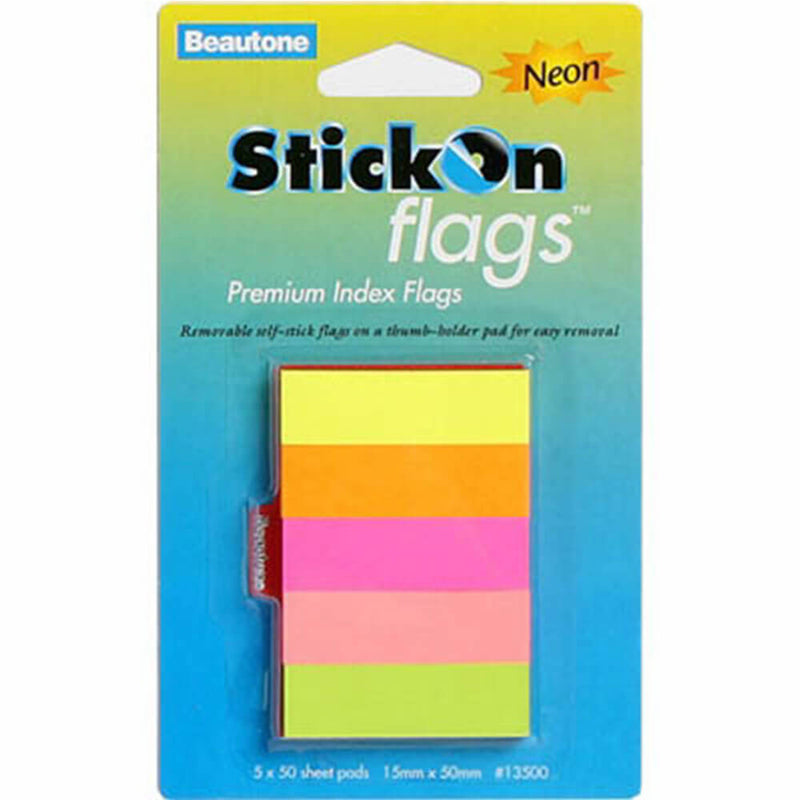 Beautone Stick on Flags 250 listů (nejrůznější Neon)
