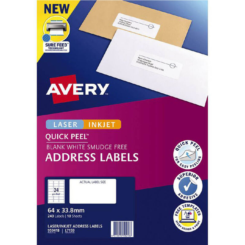 Avery Laser Inkjet Rychlá Adresova štítky