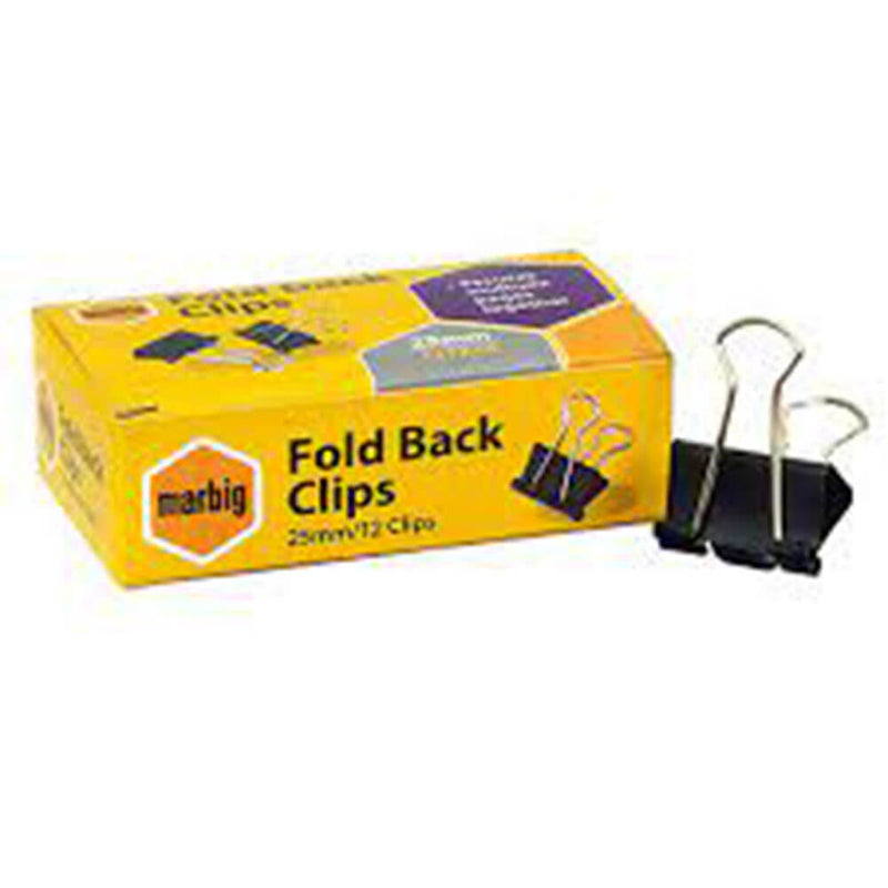 Marbig Fold Back Clips 12/Box (černá)