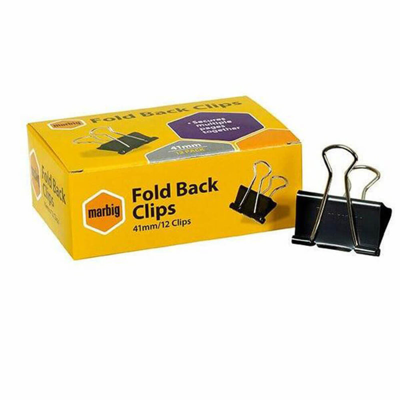 Marbig Fold Back Clips 12/Box (černá)